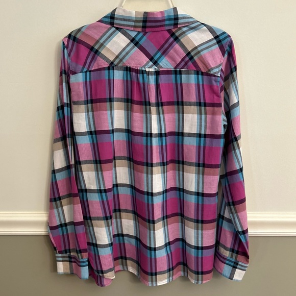 Talbots Pink Purple Black Plaid Button Down Shirt Size Petite Small - Picture 2 of 9